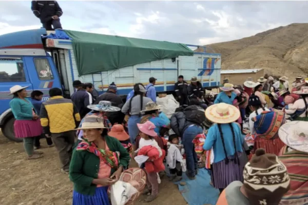 Distribution of food, clothing and school supplies in Qallampaya, a Quechua indian town.